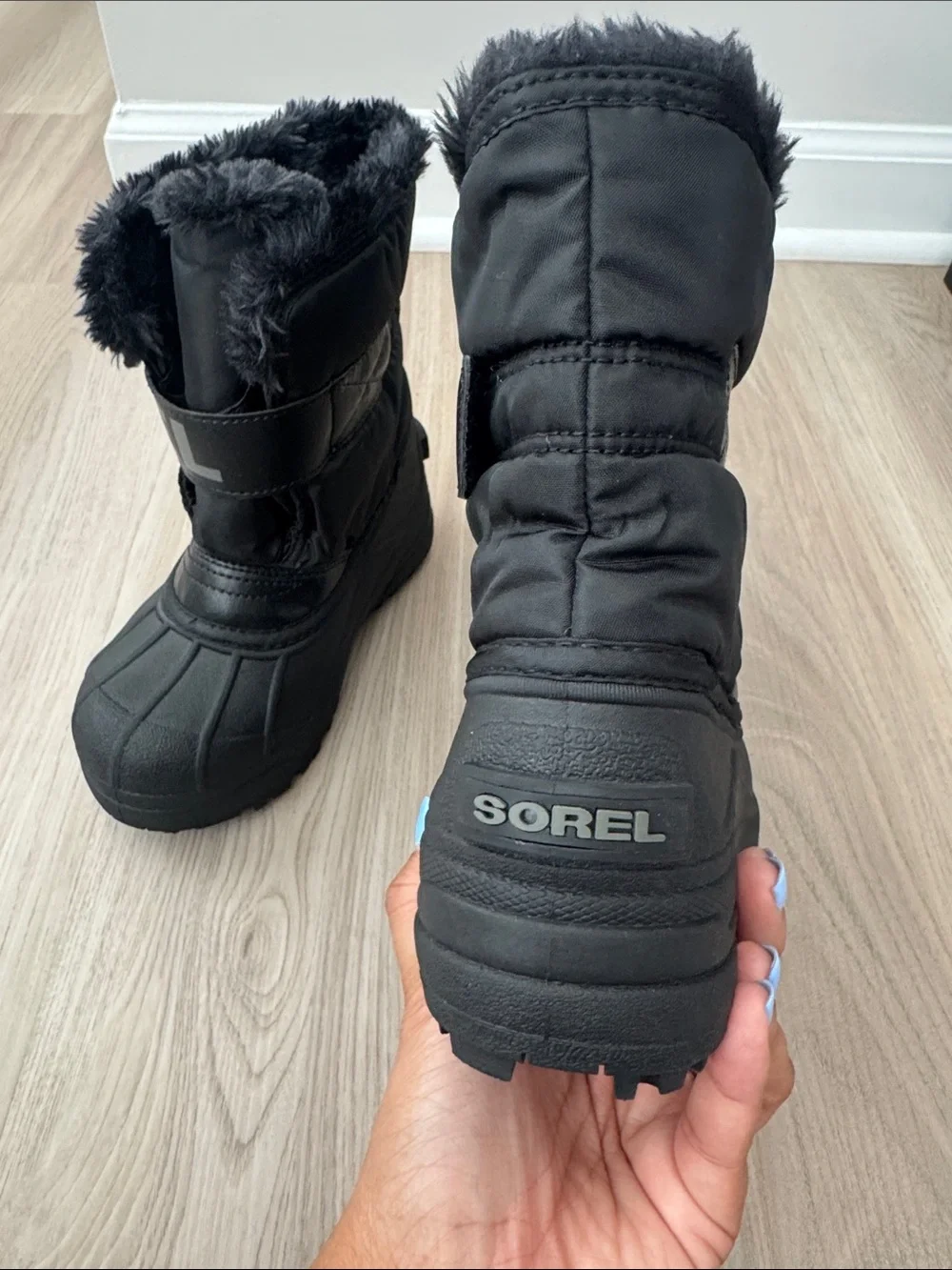 Sorel Kids Black Winter Snow Boots with Faux Fur Trim